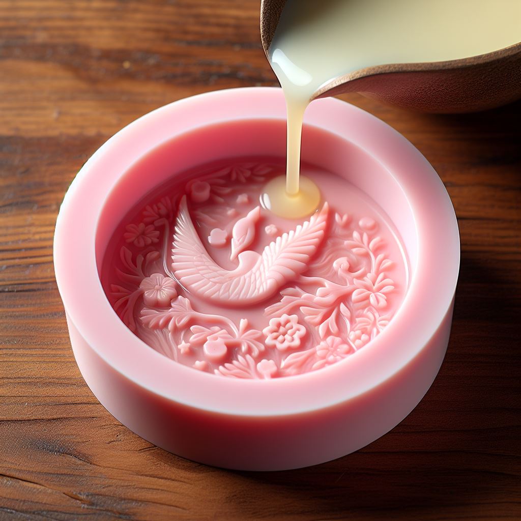 Soaps are poured into a silicone mould